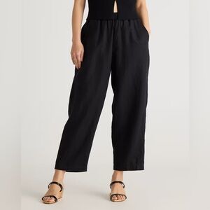 QUINCE European Linen High Rise Cropped Pants Black Sz Medium